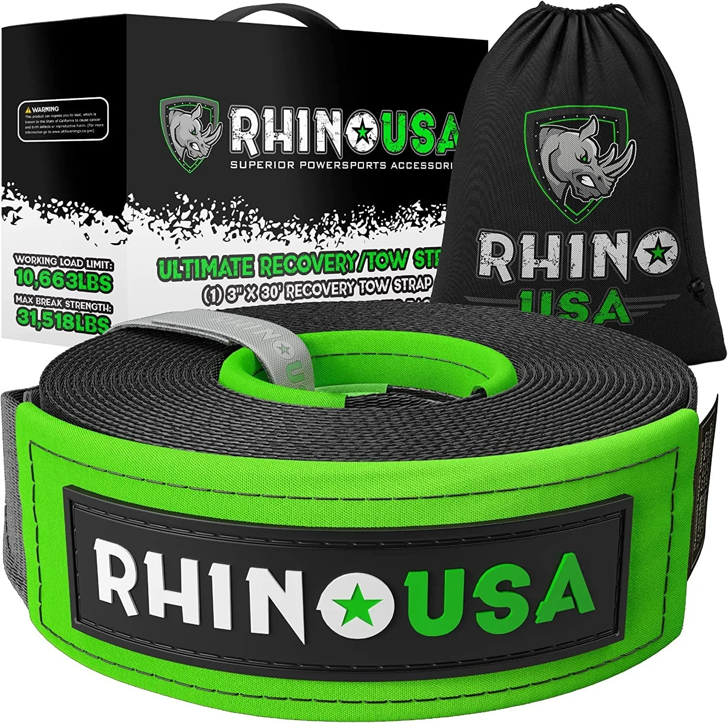 Super Strong Tug-O-War Strap (4" X 30') - Exceptional Lifting Capacity and Includes Stylish Carry Bag