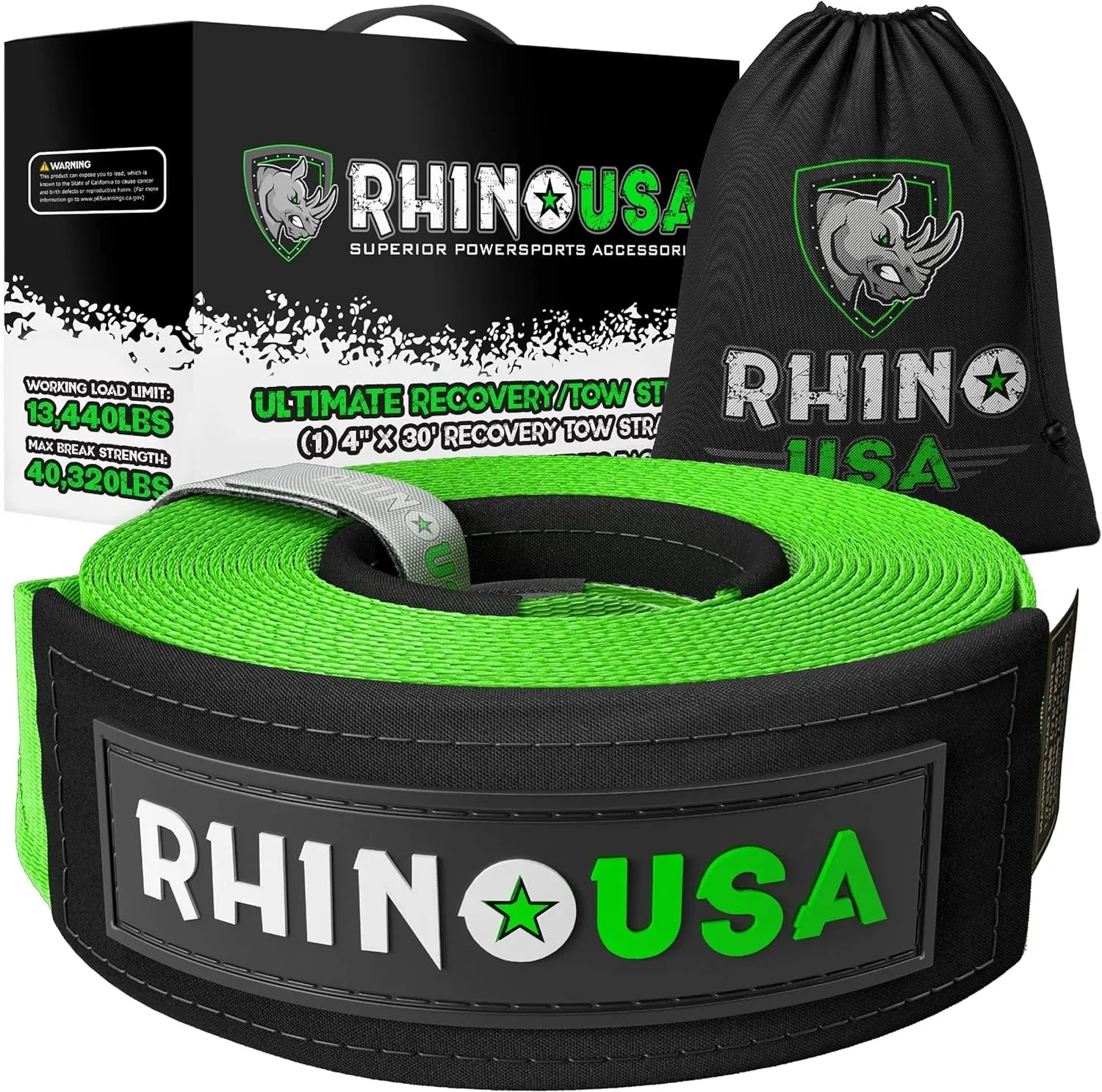 Super Strong Tug-O-War Strap (4" X 30') - Exceptional Lifting Capacity and Includes Stylish Carry Bag