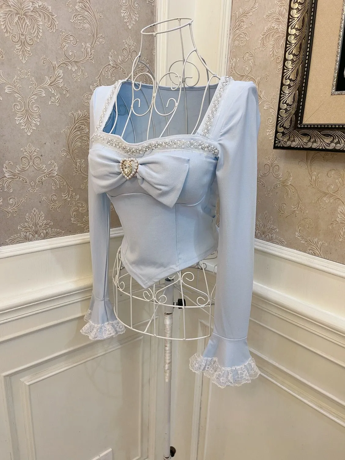 Sweetheart Princess Luxurious Beads White Black Blue Top