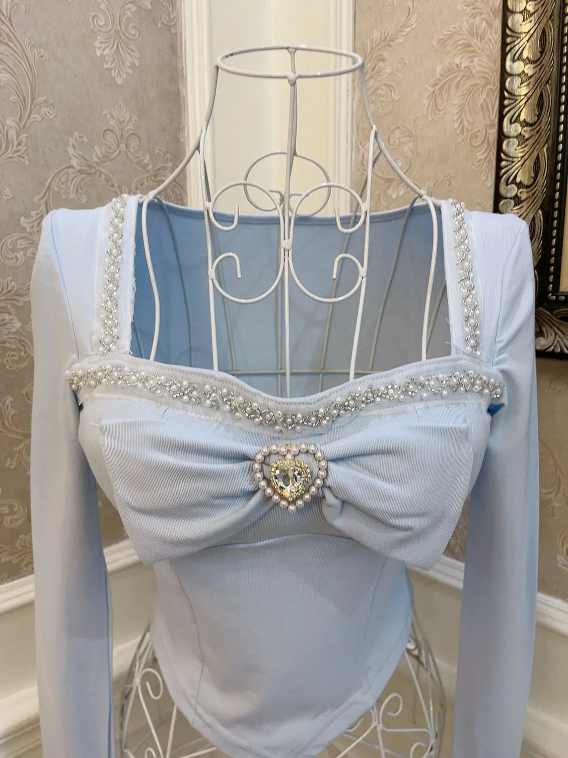 Sweetheart Princess Luxurious Beads White Black Blue Top