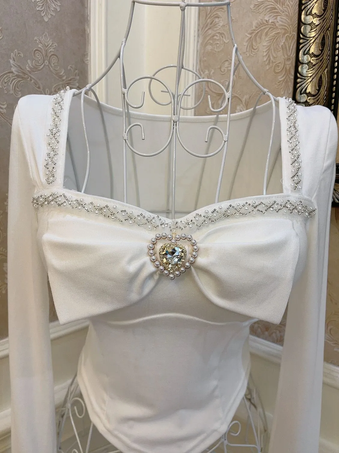 Sweetheart Princess Luxurious Beads White Black Blue Top