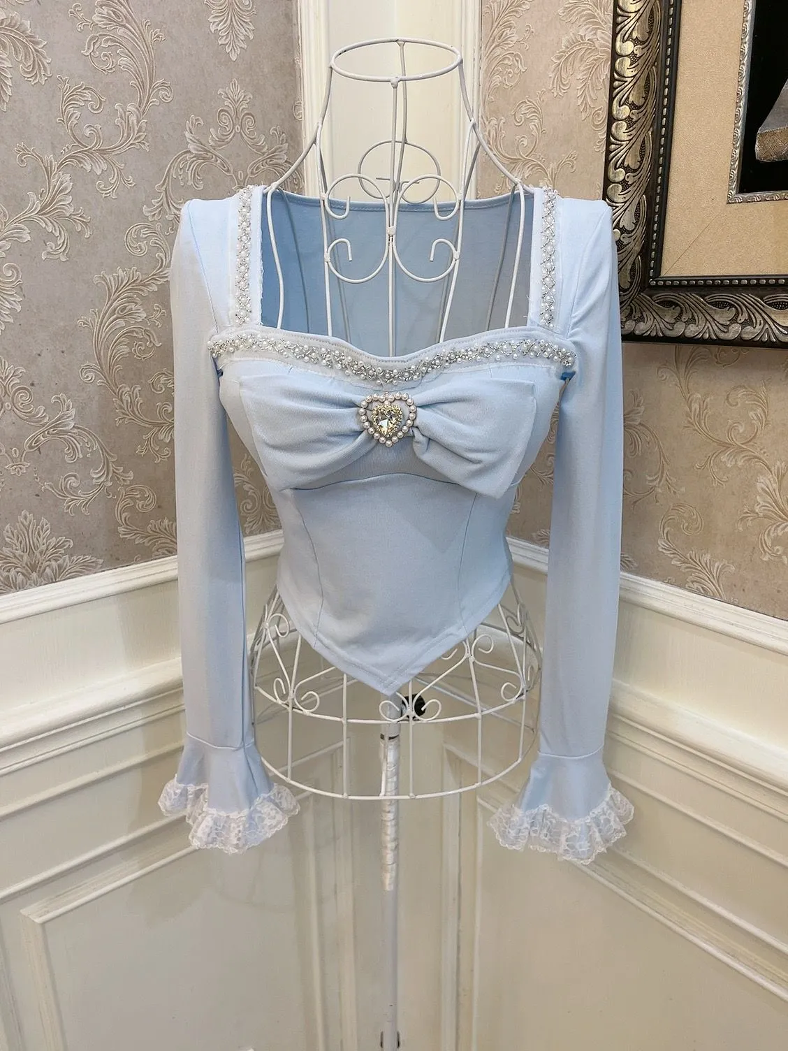 Sweetheart Princess Luxurious Beads White Black Blue Top