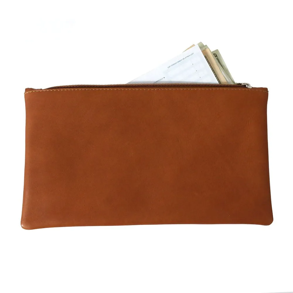 Swerv Leather Collection Zippered Leather Deposit Pouch - Bank Bag