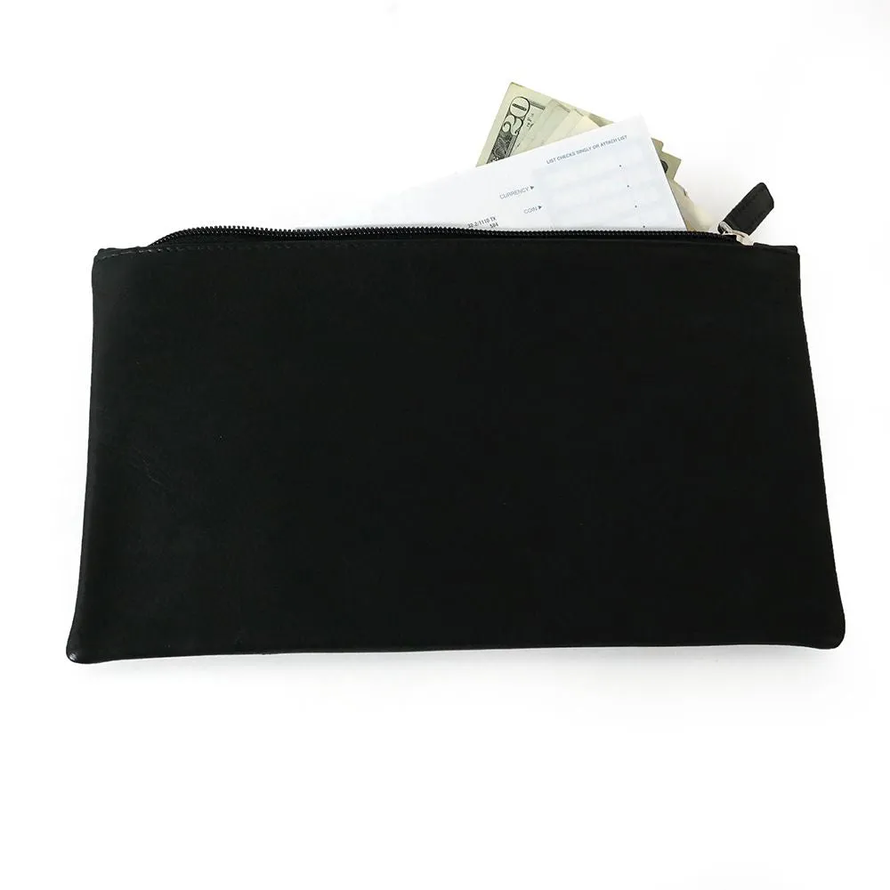 Swerv Leather Collection Zippered Leather Deposit Pouch - Bank Bag