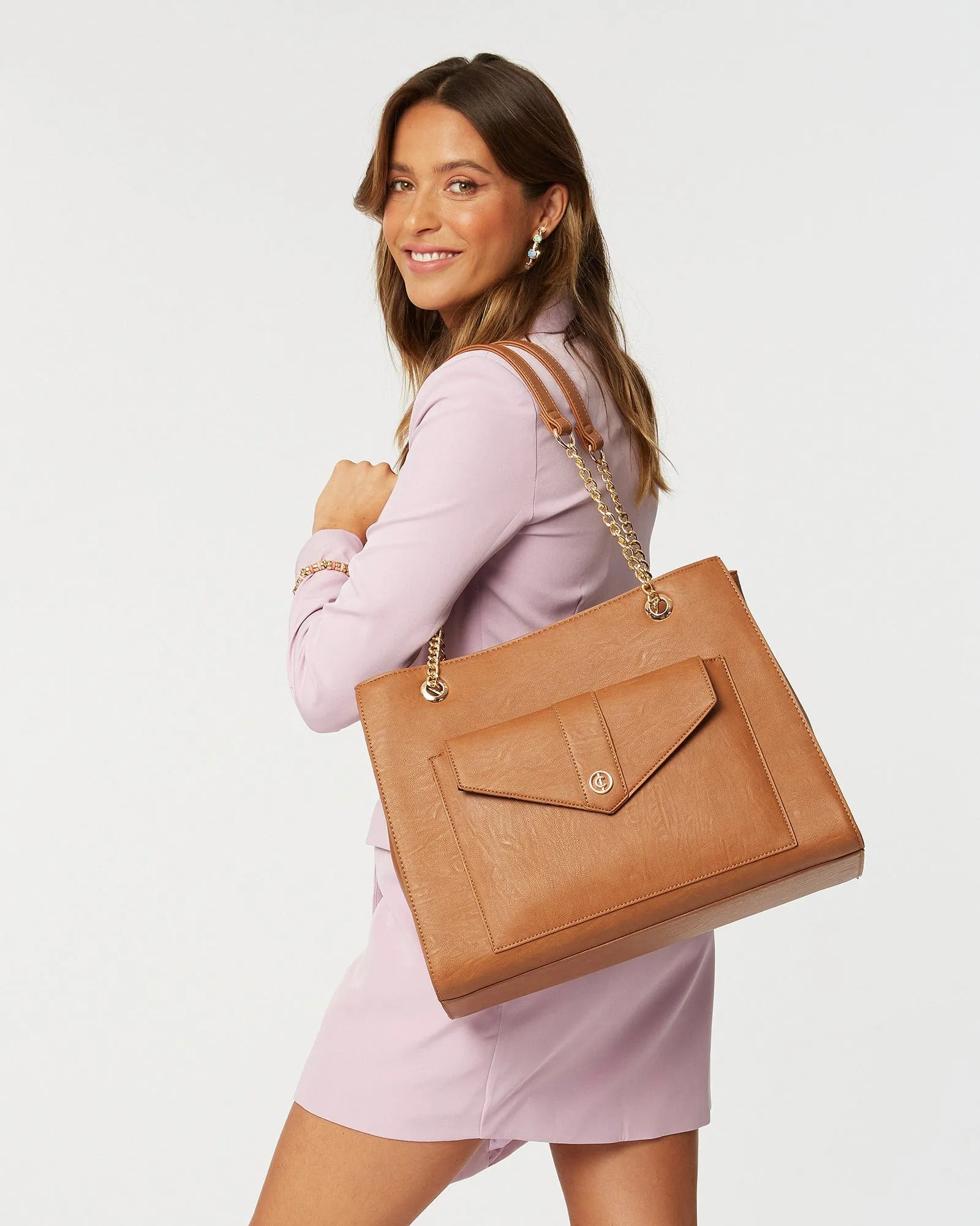Tan Megan Chain Tote Bag