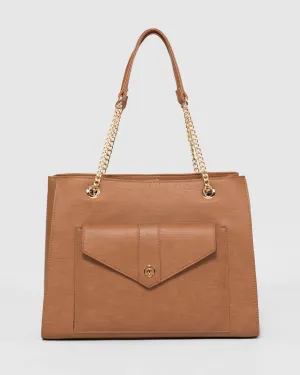 Tan Megan Chain Tote Bag