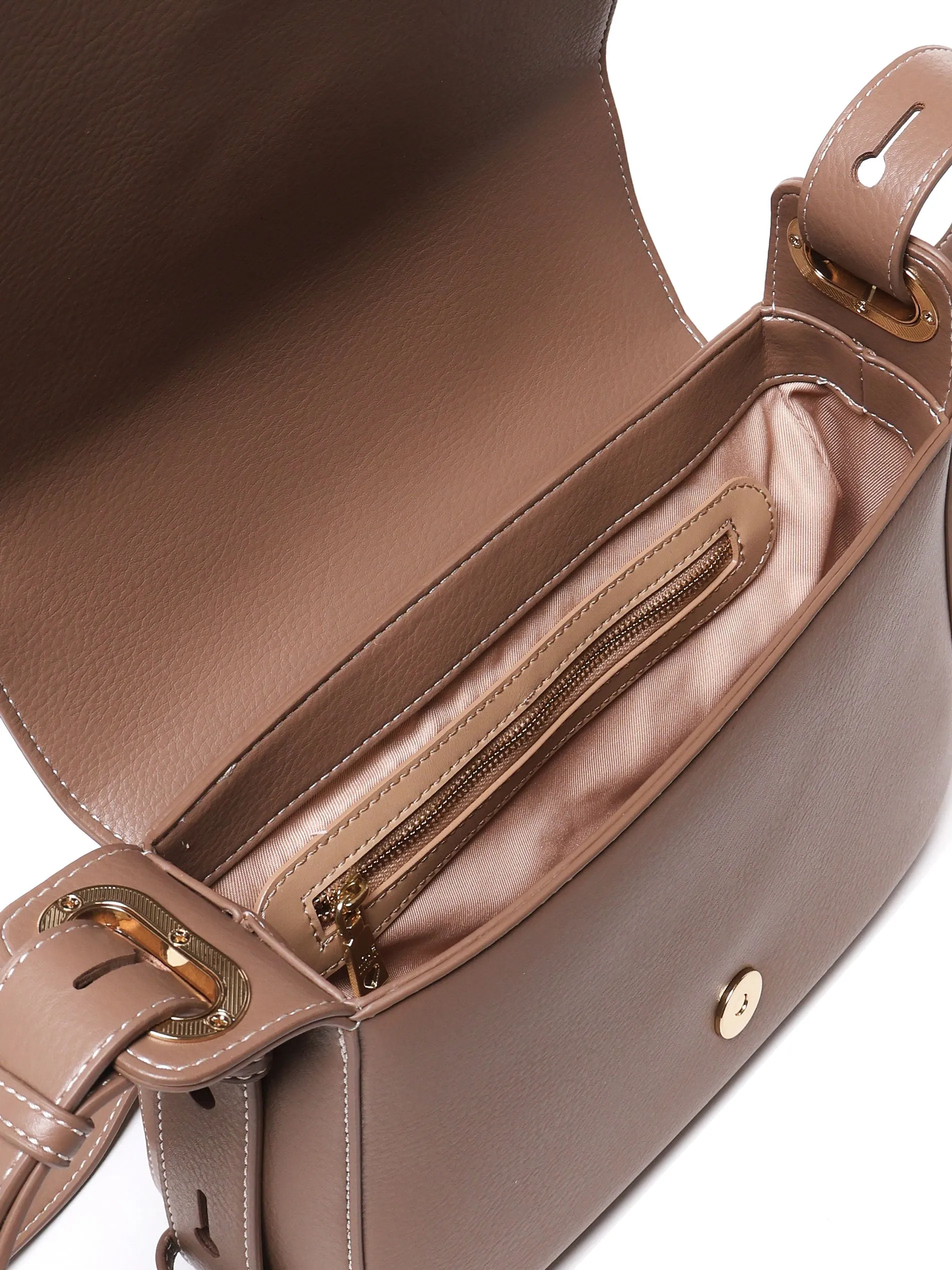 Taupe Leather Shoulder Bag with Strap