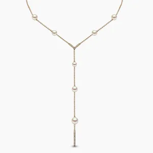 Trend 18K Gold Freshwater Pearl And Diamond V Necklace