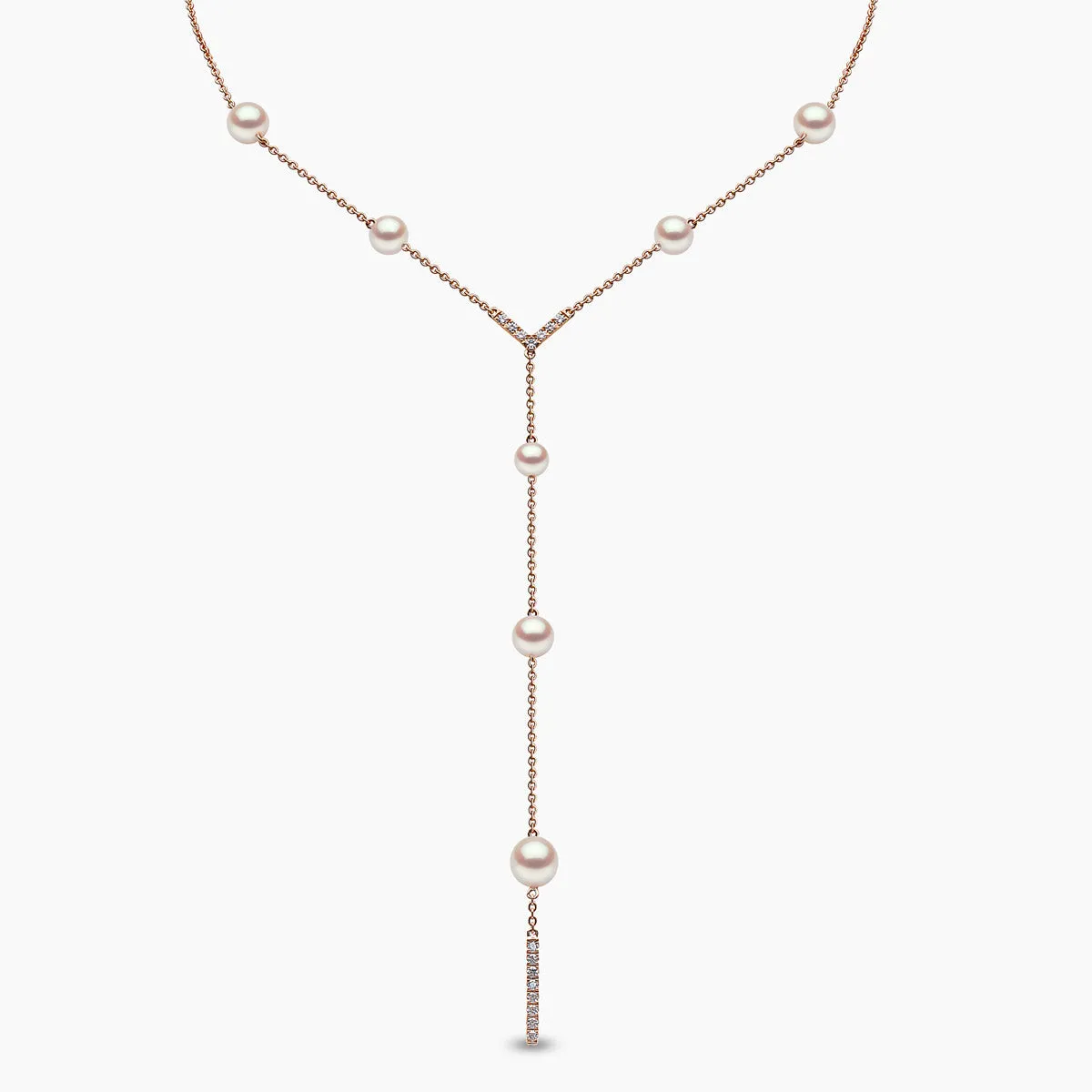 Trend 18K Gold Freshwater Pearl And Diamond V Necklace