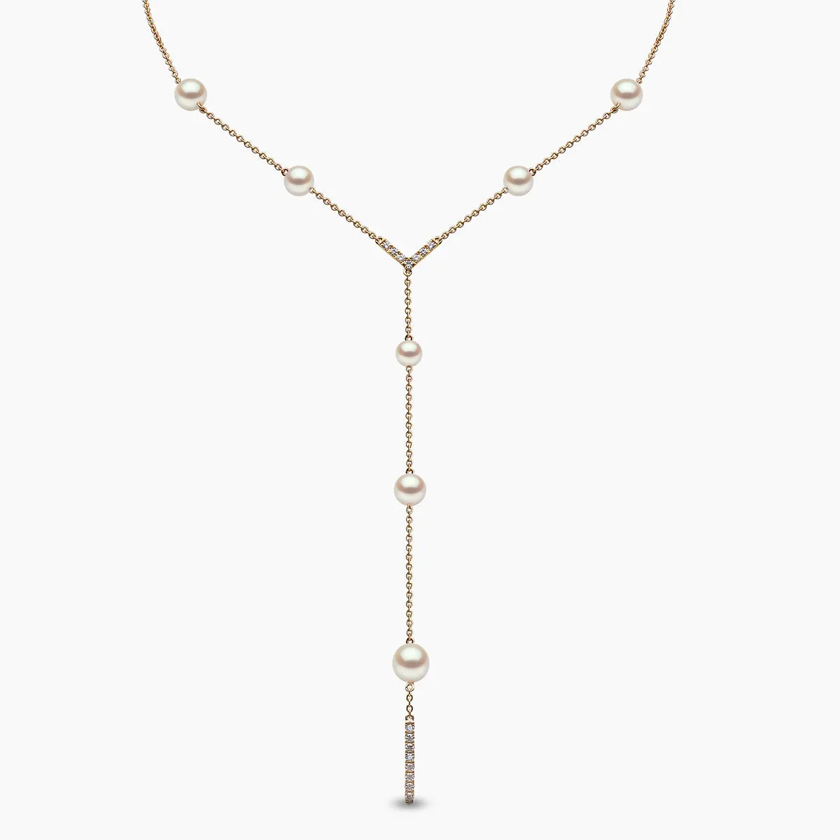 Trend 18K Gold Freshwater Pearl And Diamond V Necklace
