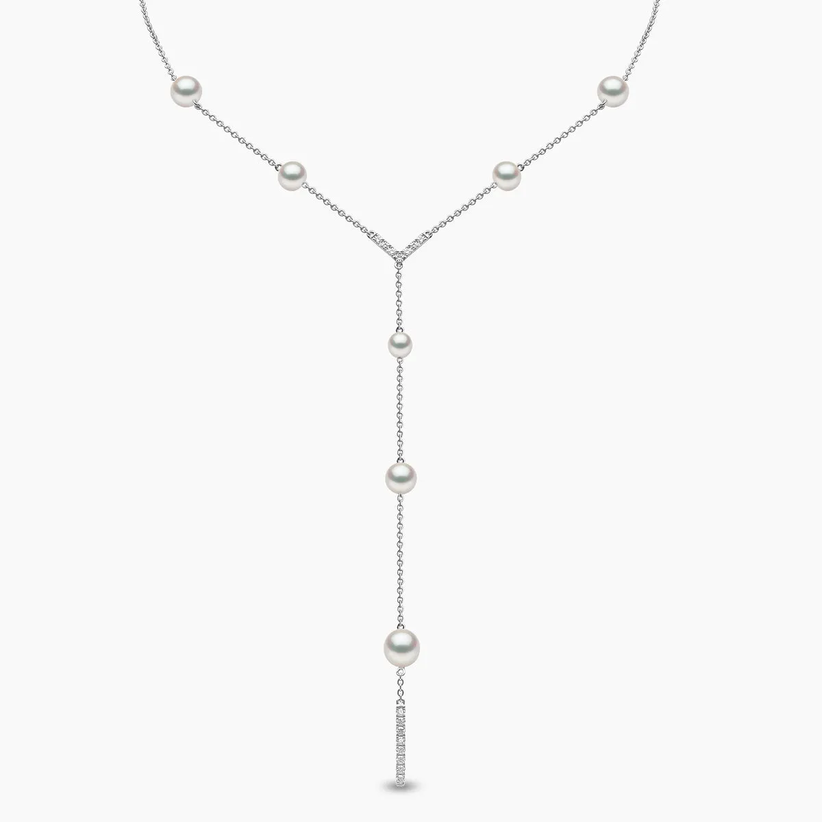 Trend 18K Gold Freshwater Pearl And Diamond V Necklace