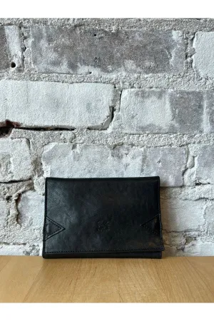 Tri-Fold Wallet in Vintage Leather - Black