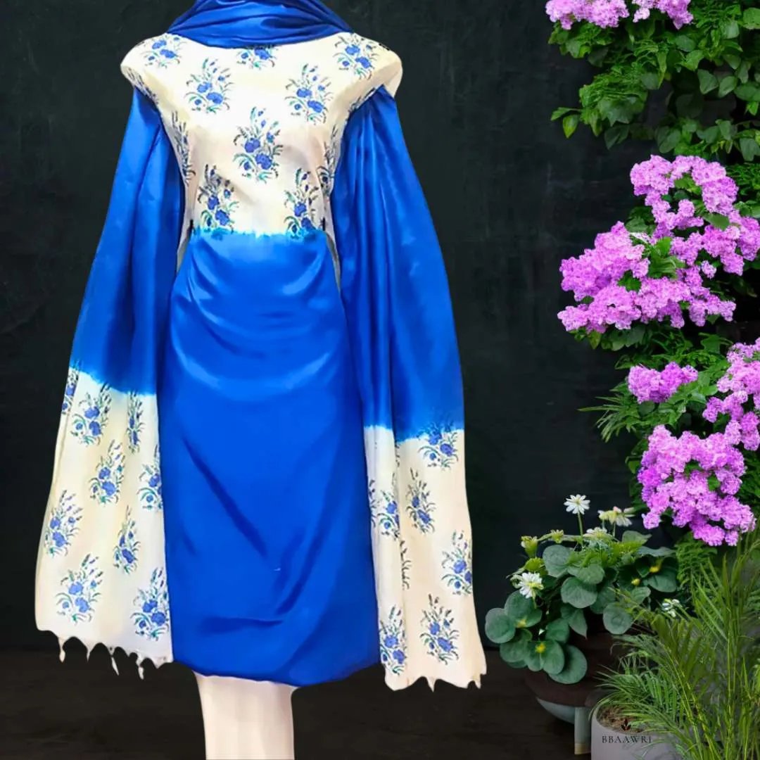 Tussar Silk Suit in Striking Blue and Off-White Combination