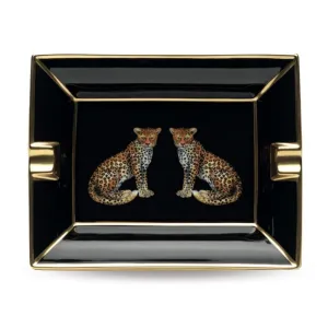 Twin Leopards Black Ashtray