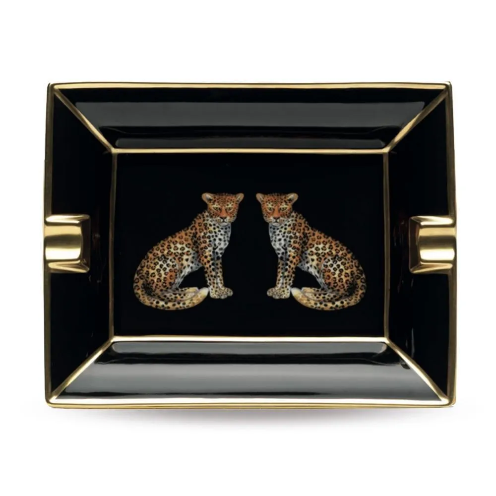 Twin Leopards Black Ashtray
