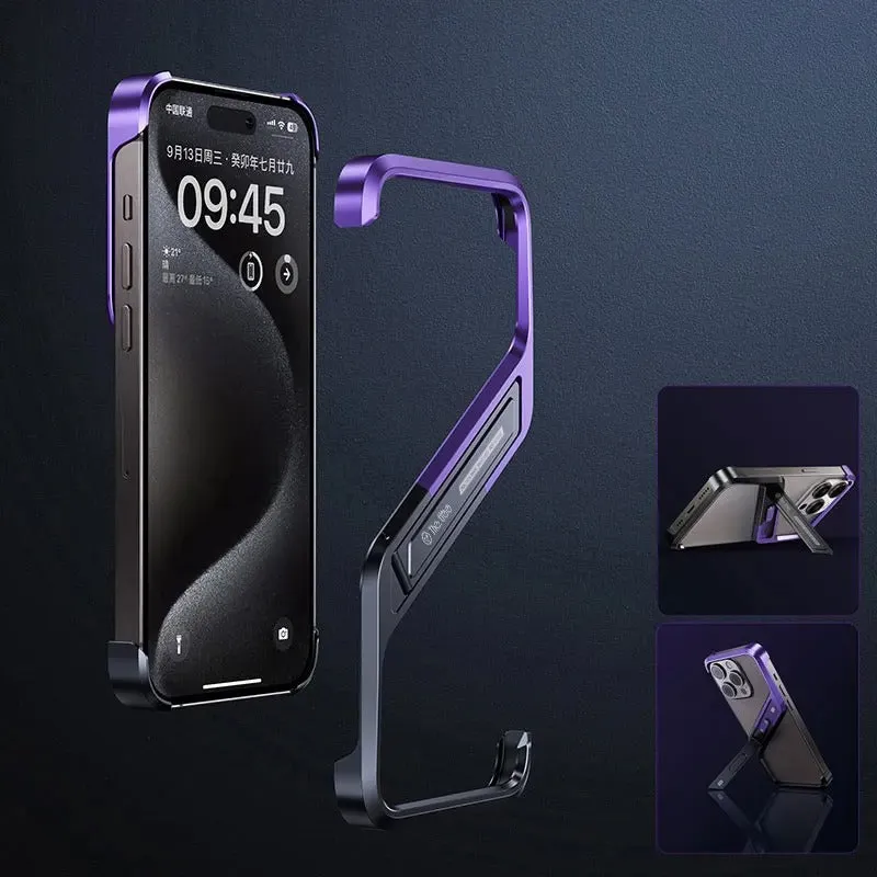 Ultra-Luxurious All-metal Bare Frame Geometric Stand Case For IPhone