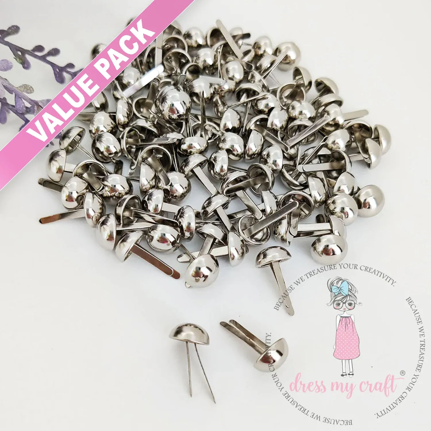 Value Pack - Mini Round Brads Chrome Finish - 12MM