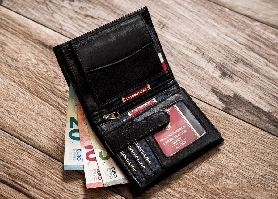 Vertical Leather Wallet Embossed with Square Polish Eagle & White and Red Trim