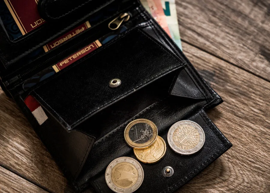 Vertical Leather Wallet Embossed with Square Polish Eagle & White and Red Trim