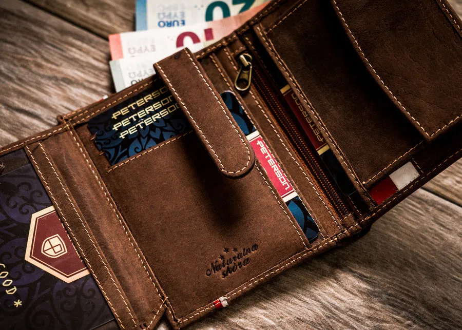 Vertical Leather Wallet Embossed with Square Polish Eagle & White and Red Trim