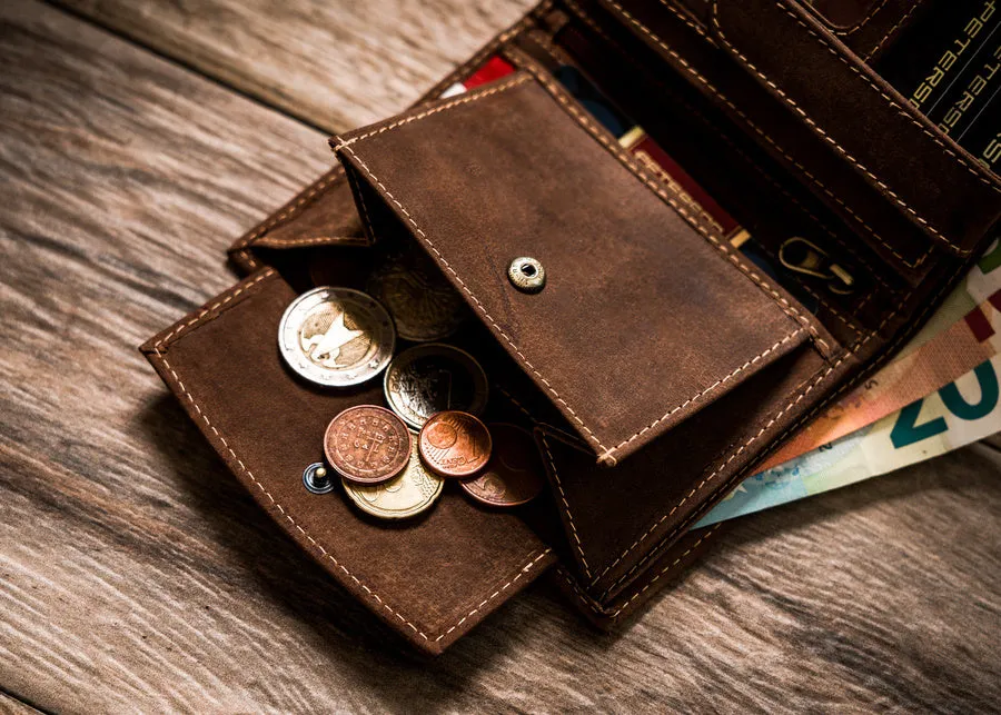Vertical Leather Wallet Embossed with Square Polish Eagle & White and Red Trim