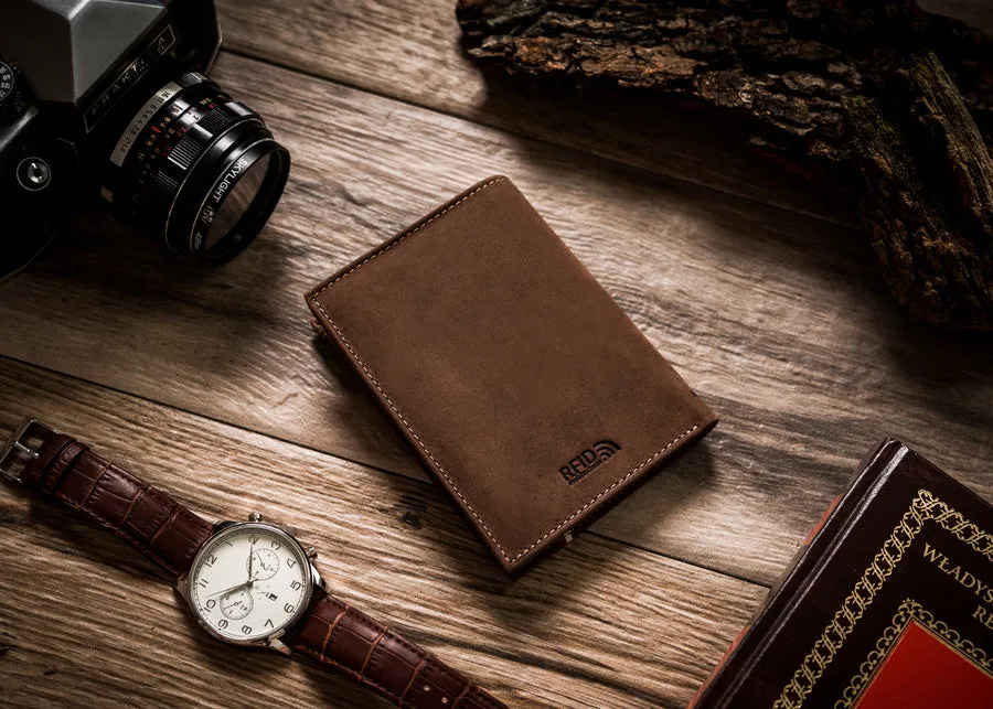 Vertical Leather Wallet Embossed with Square Polish Eagle & White and Red Trim