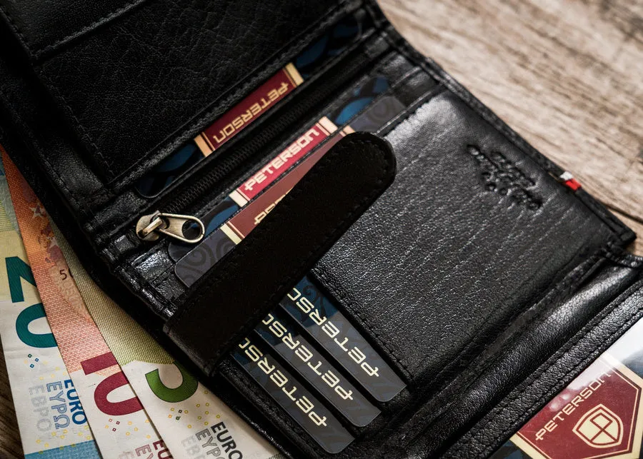Vertical Leather Wallet Embossed with Square Polish Eagle & White and Red Trim