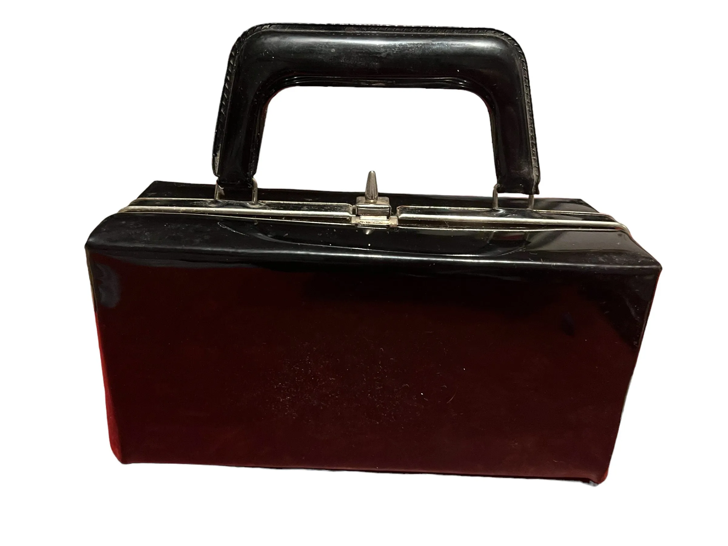Vintage 60's black leather patent box purse