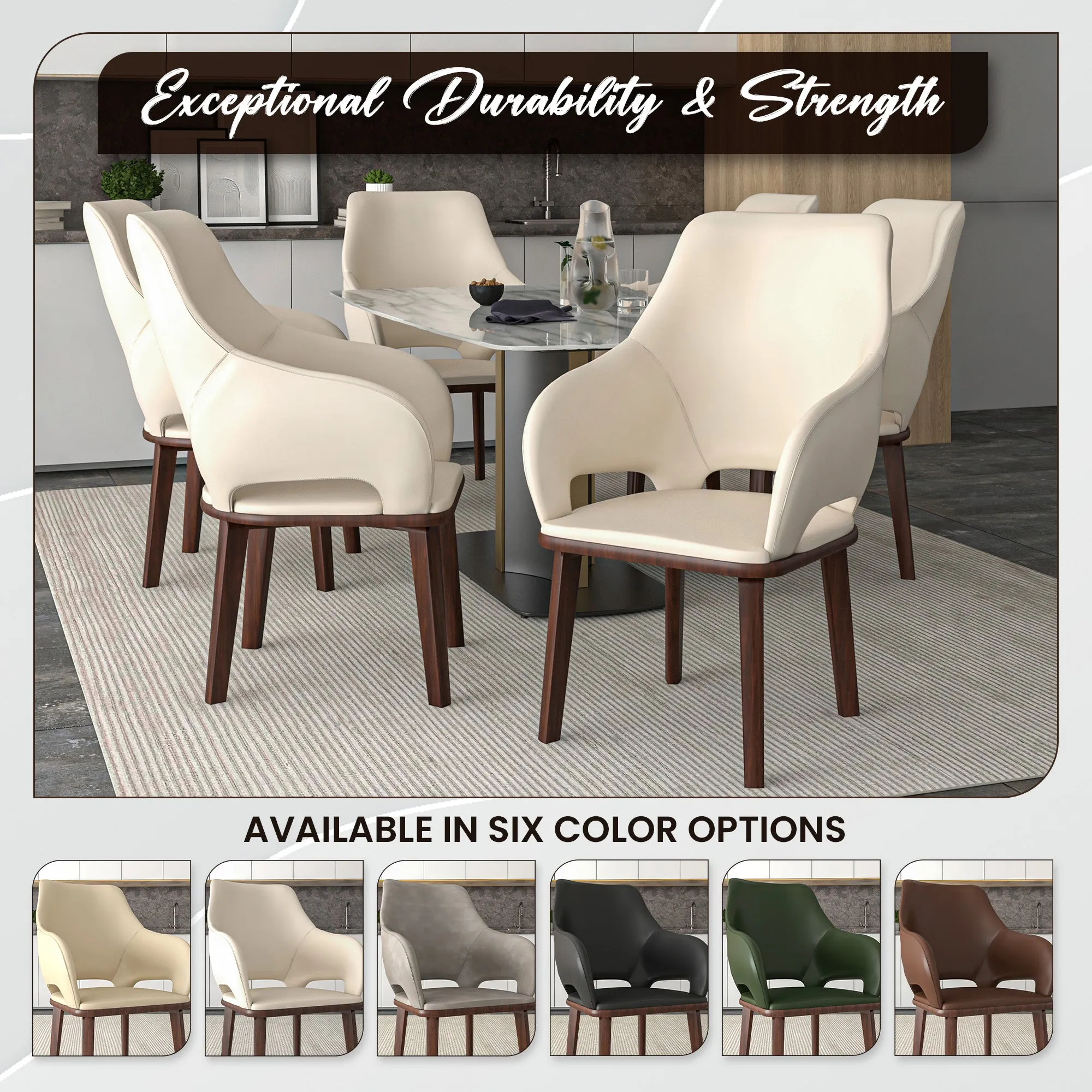 Vivara Collection Dining Chair Upholstered in Leather with Rubberwood Base Set of 2