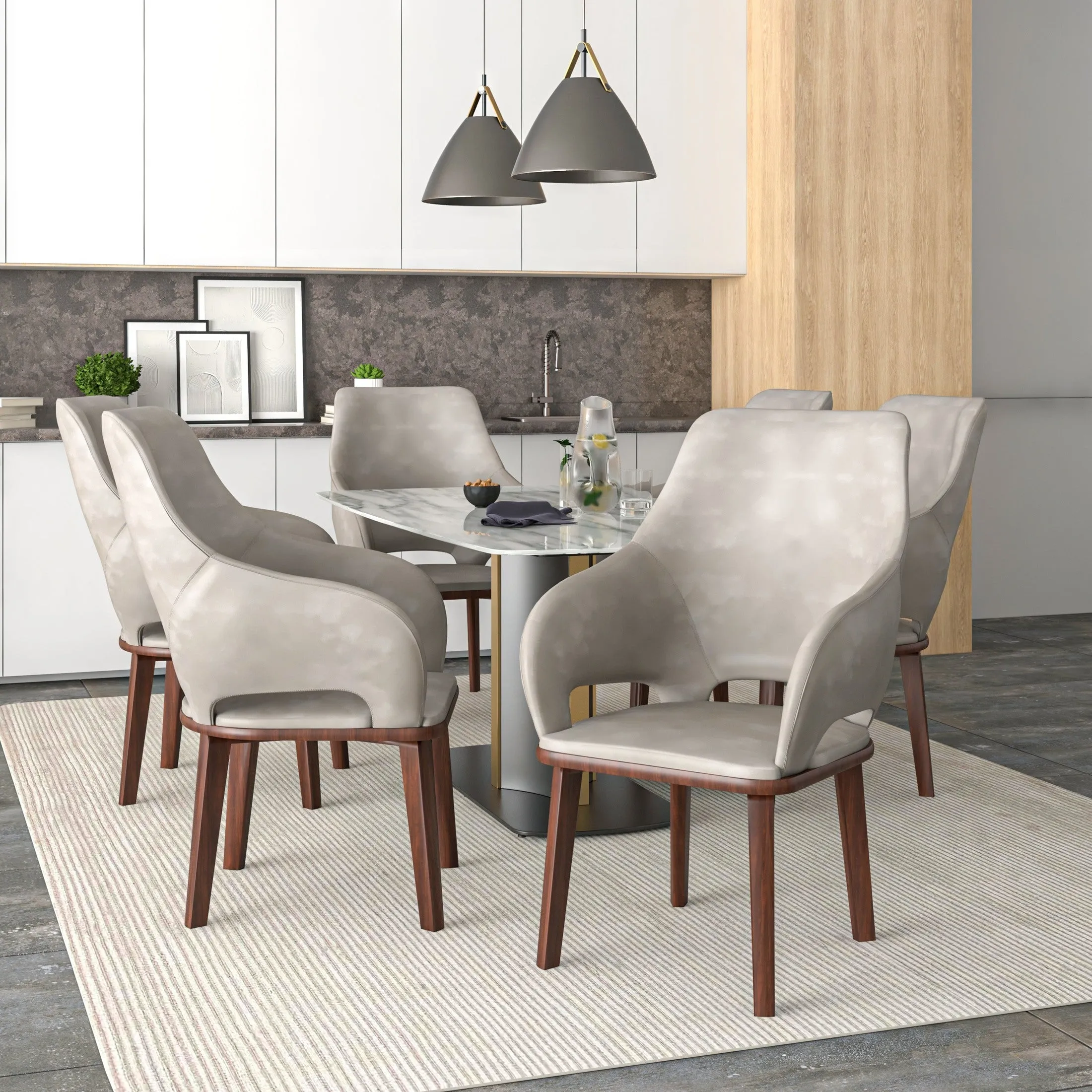 Vivara Collection Dining Chair Upholstered in Leather with Rubberwood Base Set of 2
