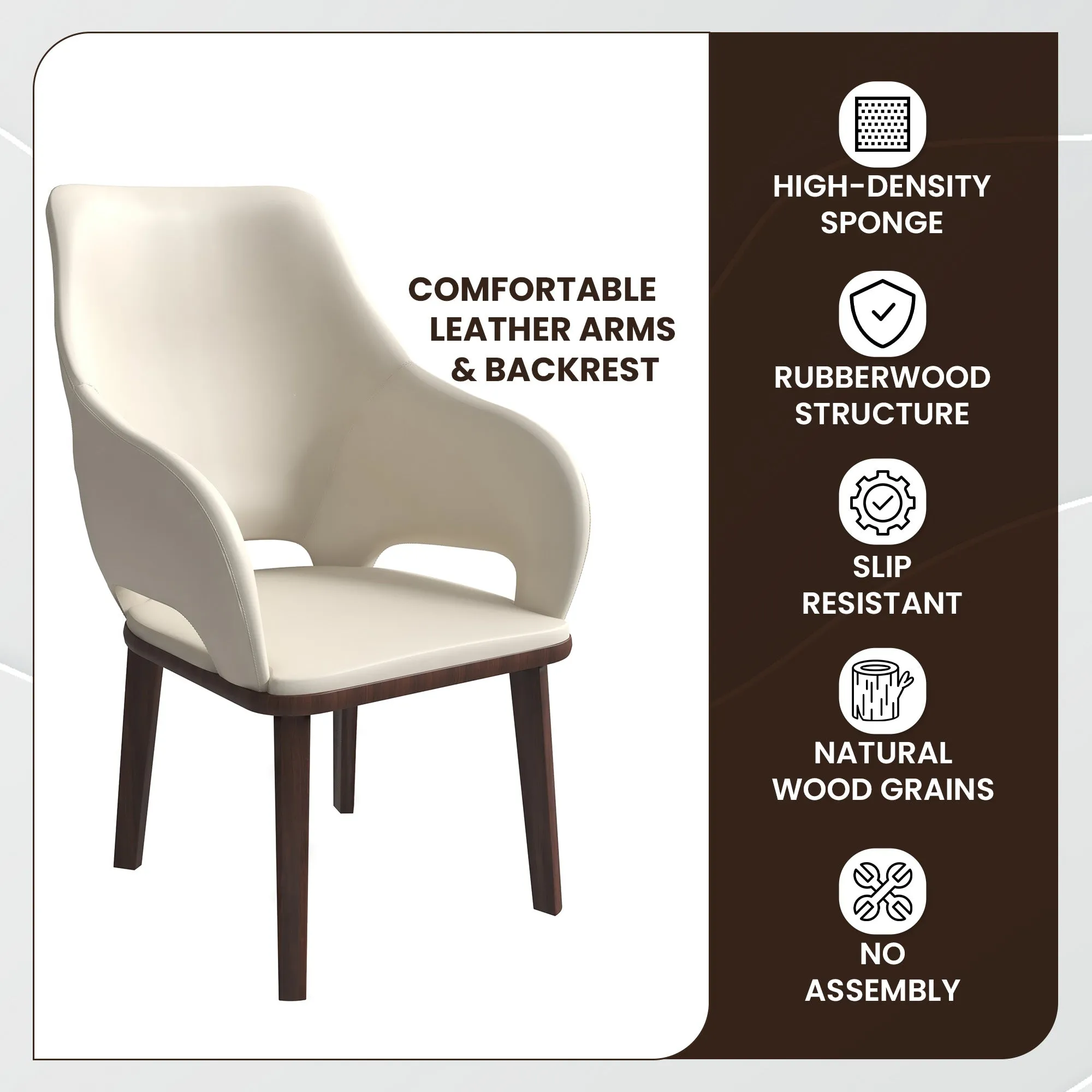 Vivara Collection Dining Chair Upholstered in Leather with Rubberwood Base Set of 2