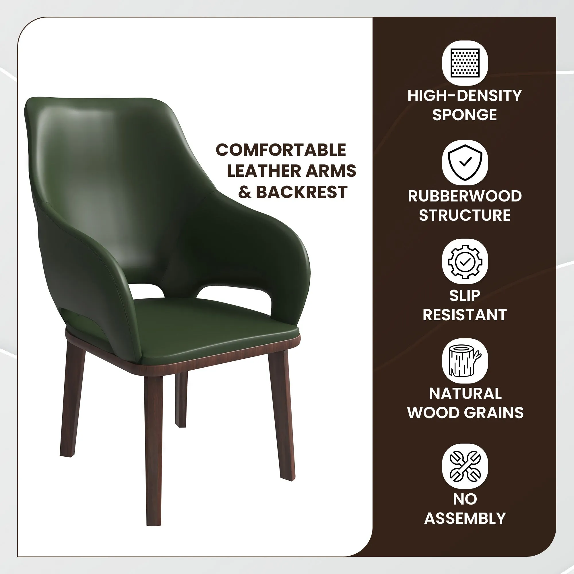 Vivara Collection Dining Chair Upholstered in Leather with Rubberwood Base Set of 2