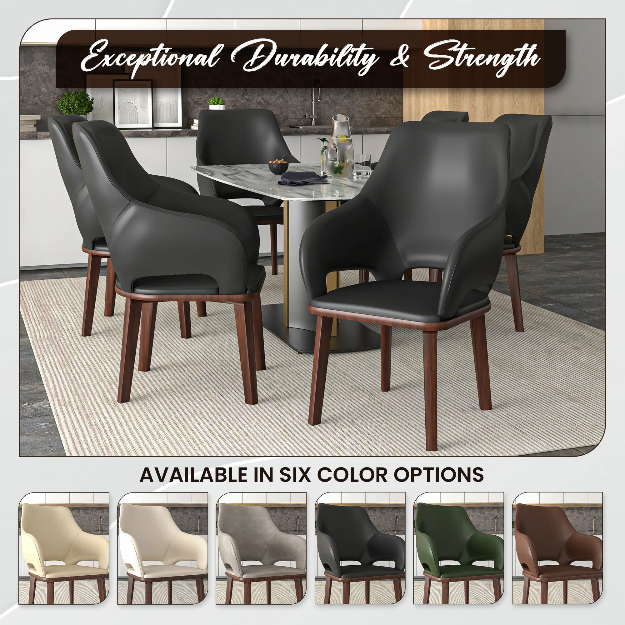 Vivara Collection Dining Chair Upholstered in Leather with Rubberwood Base Set of 2
