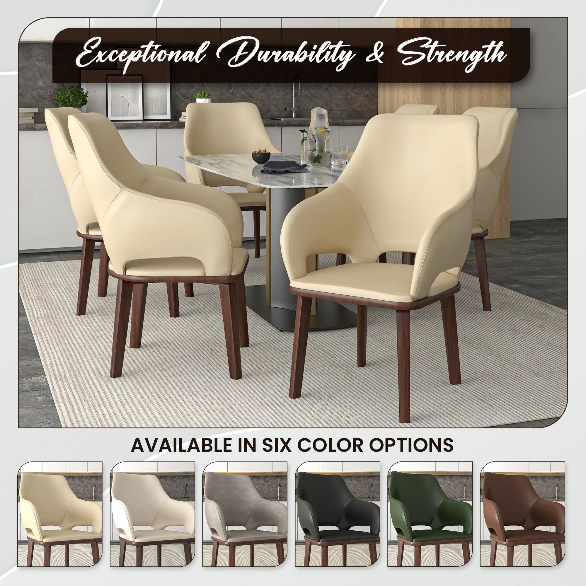 Vivara Collection Dining Chair Upholstered in Leather with Rubberwood Base Set of 2