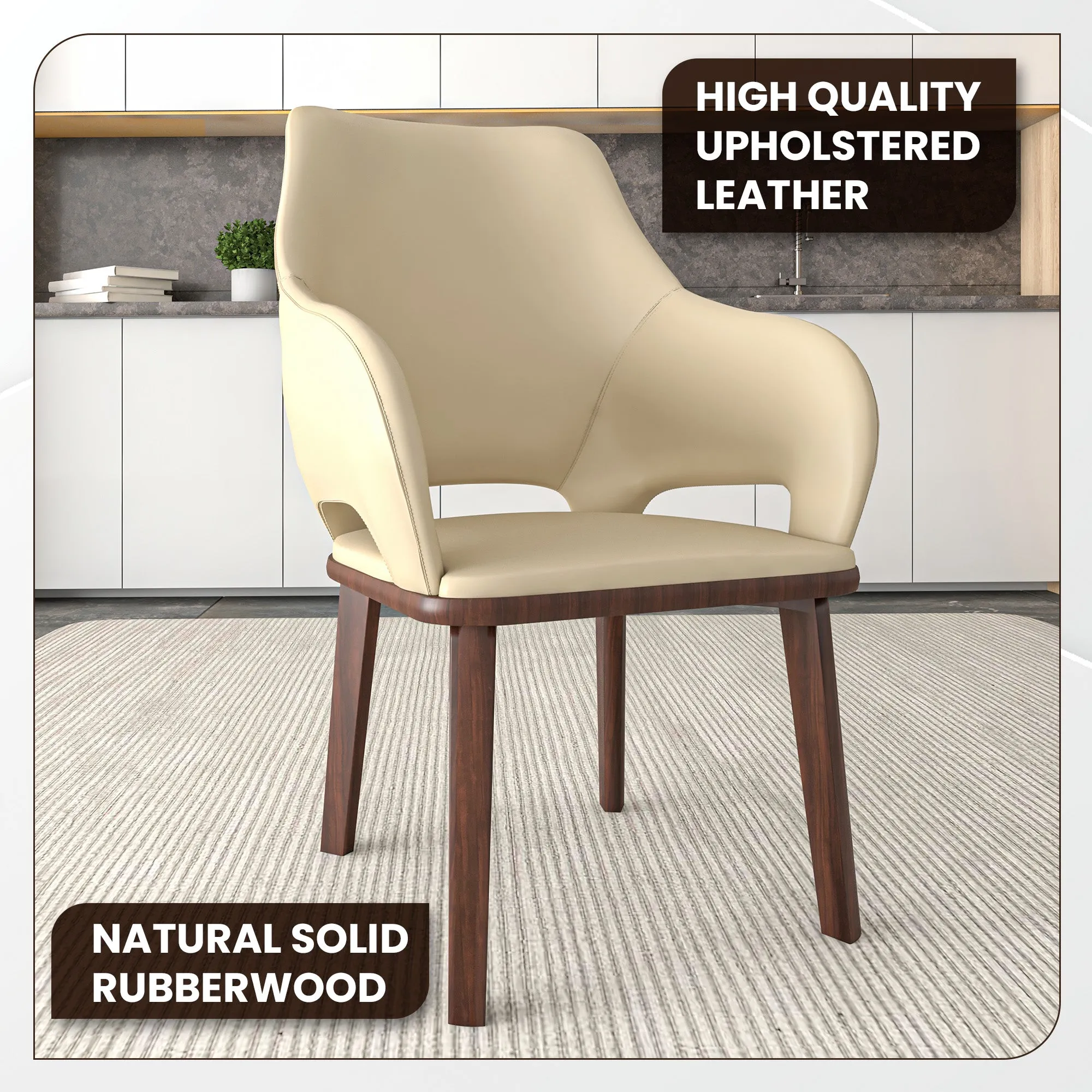 Vivara Collection Dining Chair Upholstered in Leather with Rubberwood Base Set of 2