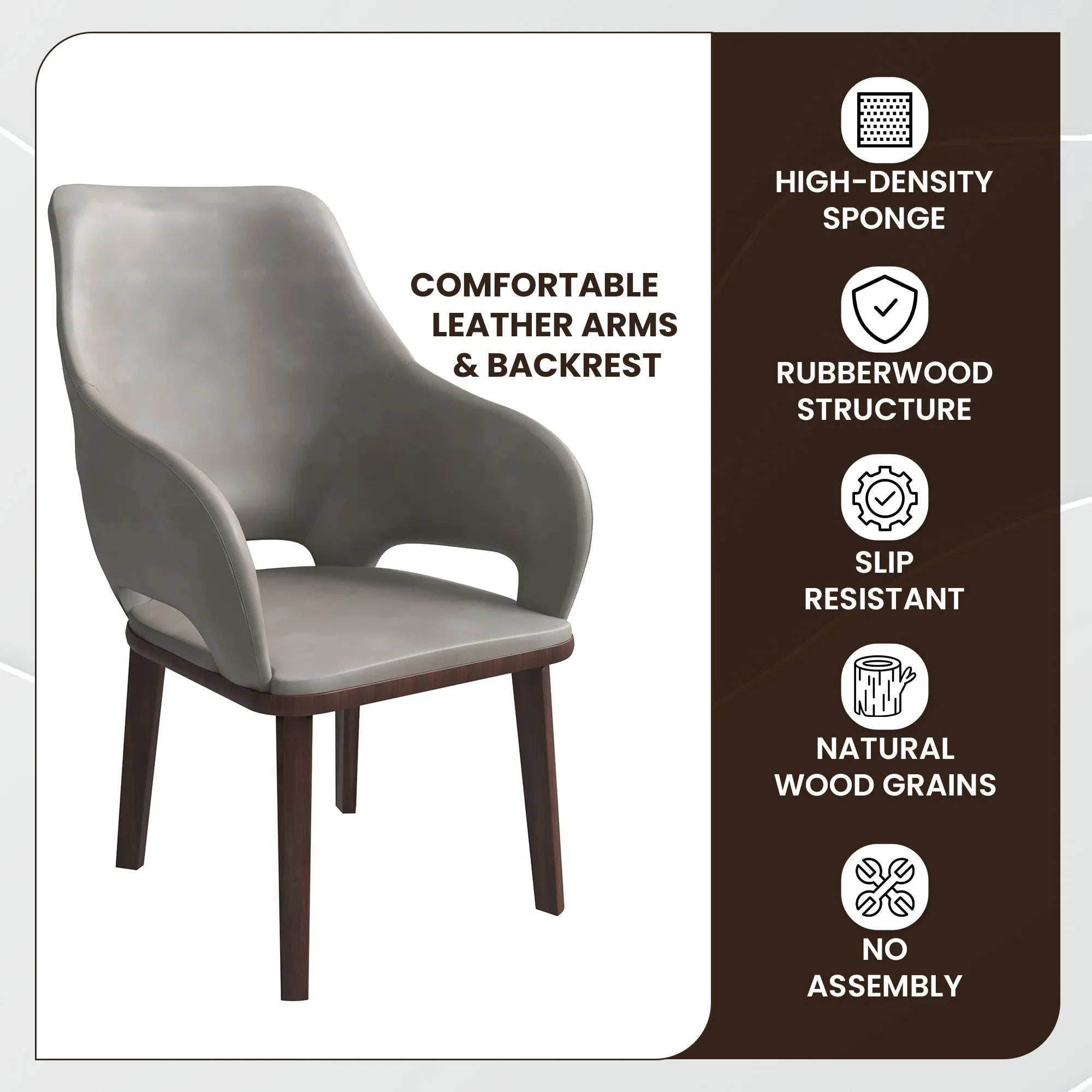 Vivara Collection Dining Chair Upholstered in Leather with Rubberwood Base Set of 2