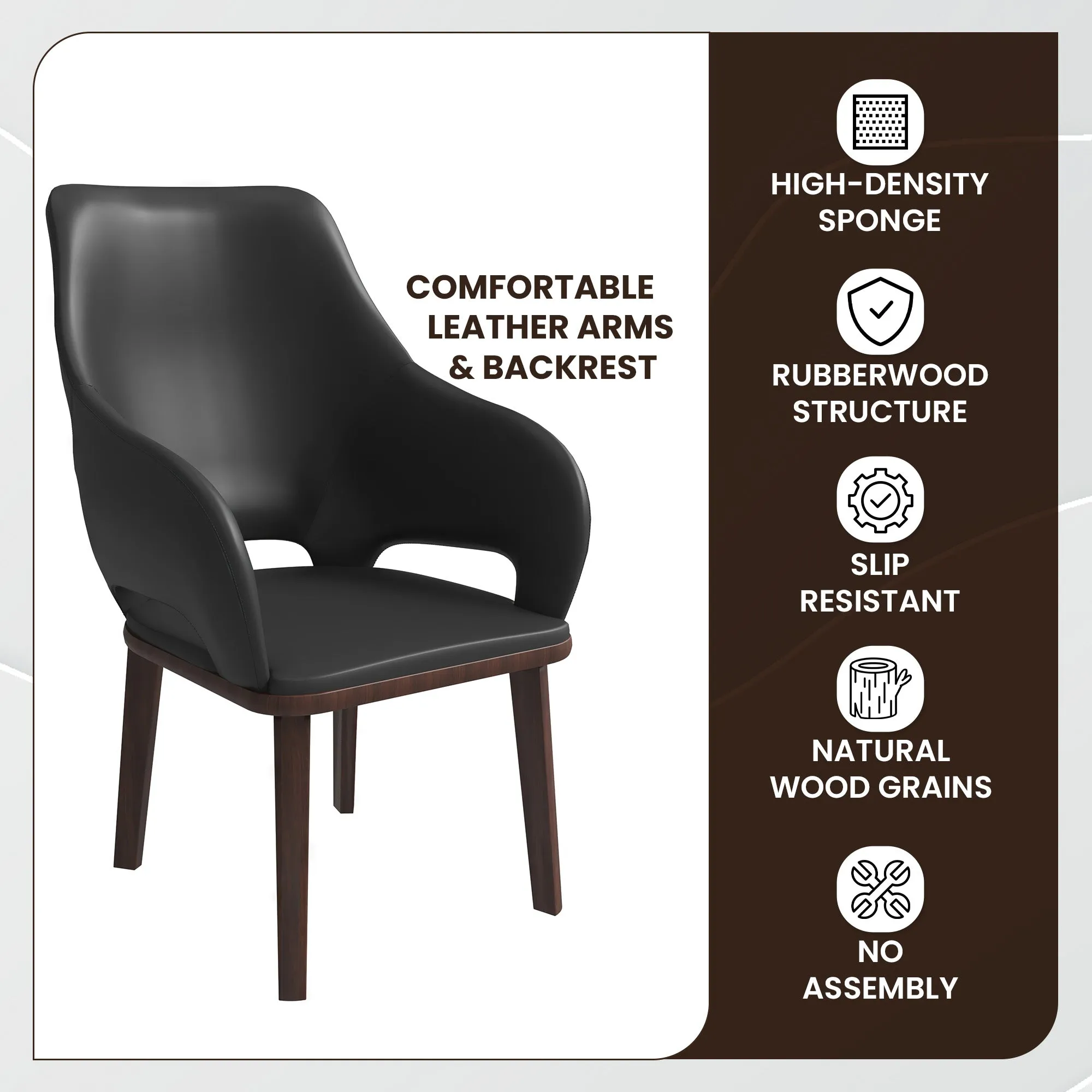 Vivara Collection Dining Chair Upholstered in Leather with Rubberwood Base Set of 2