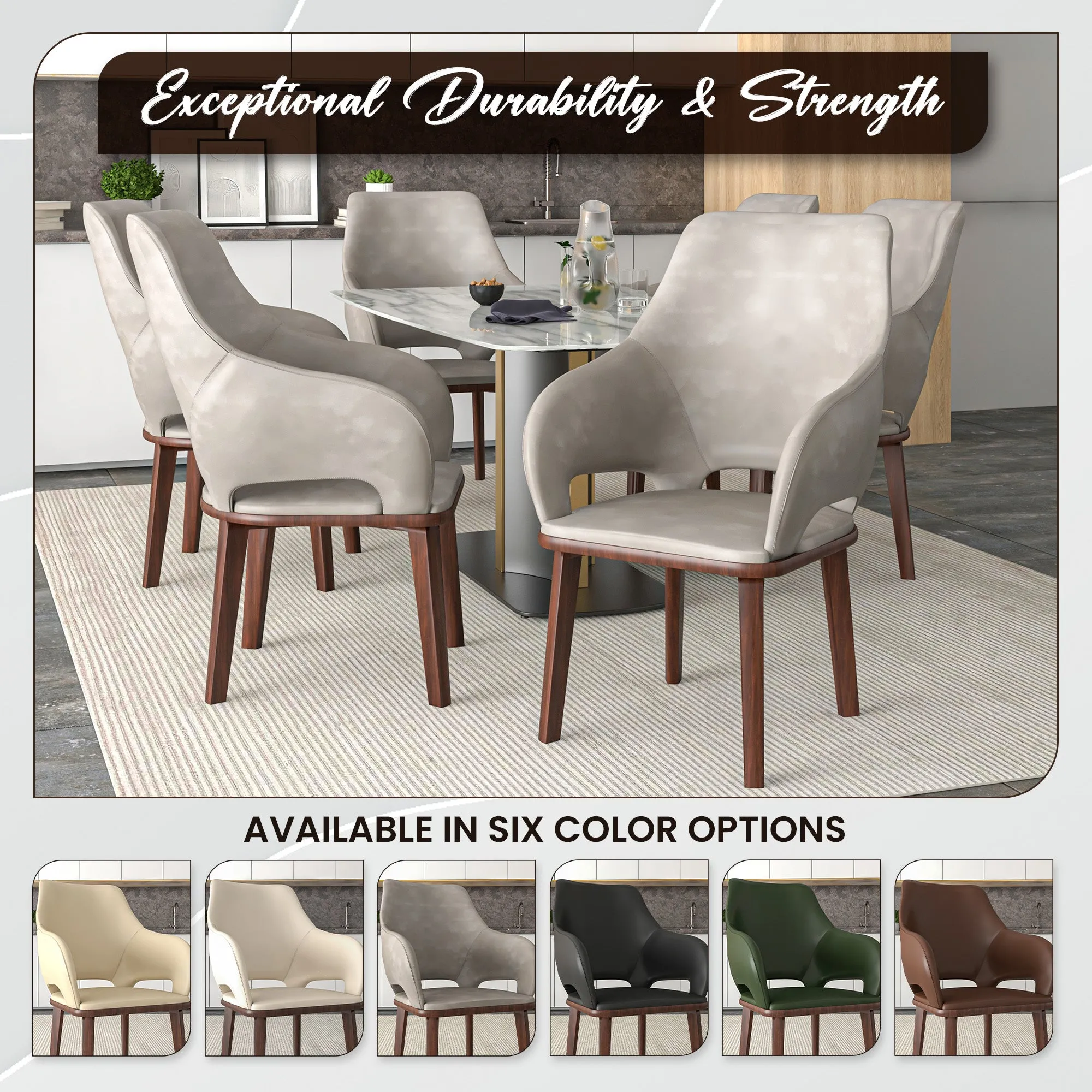 Vivara Collection Dining Chair Upholstered in Leather with Rubberwood Base Set of 2