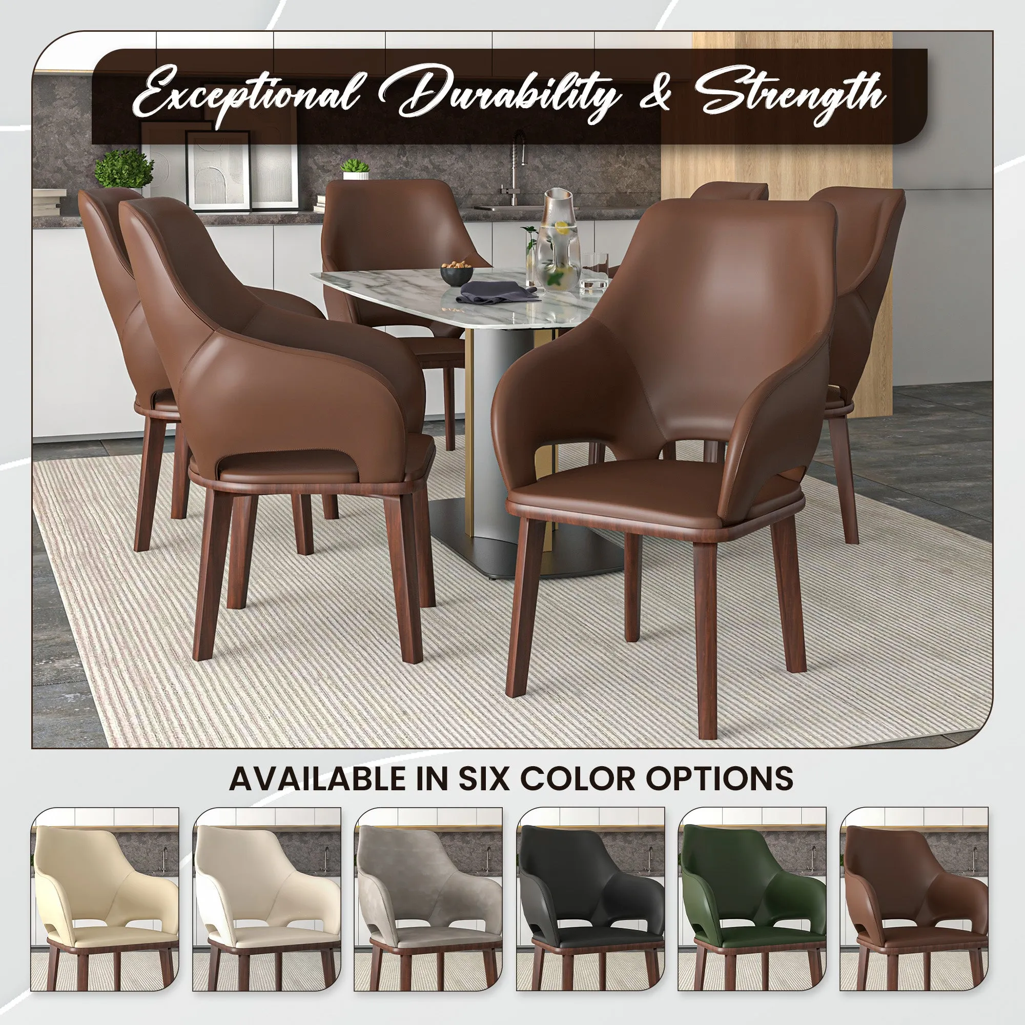 Vivara Collection Dining Chair Upholstered in Leather with Rubberwood Base Set of 2