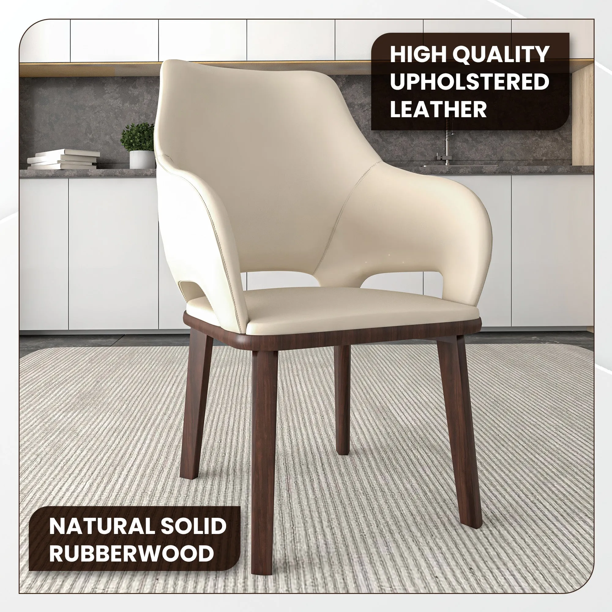 Vivara Collection Dining Chair Upholstered in Leather with Rubberwood Base Set of 2