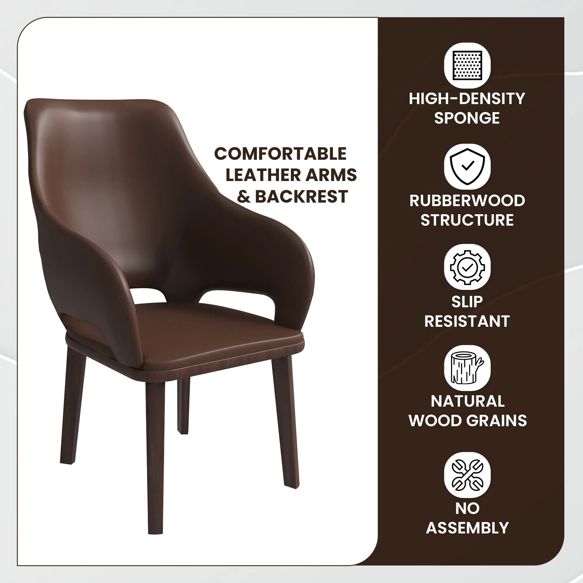 Vivara Collection Dining Chair Upholstered in Leather with Rubberwood Base Set of 2