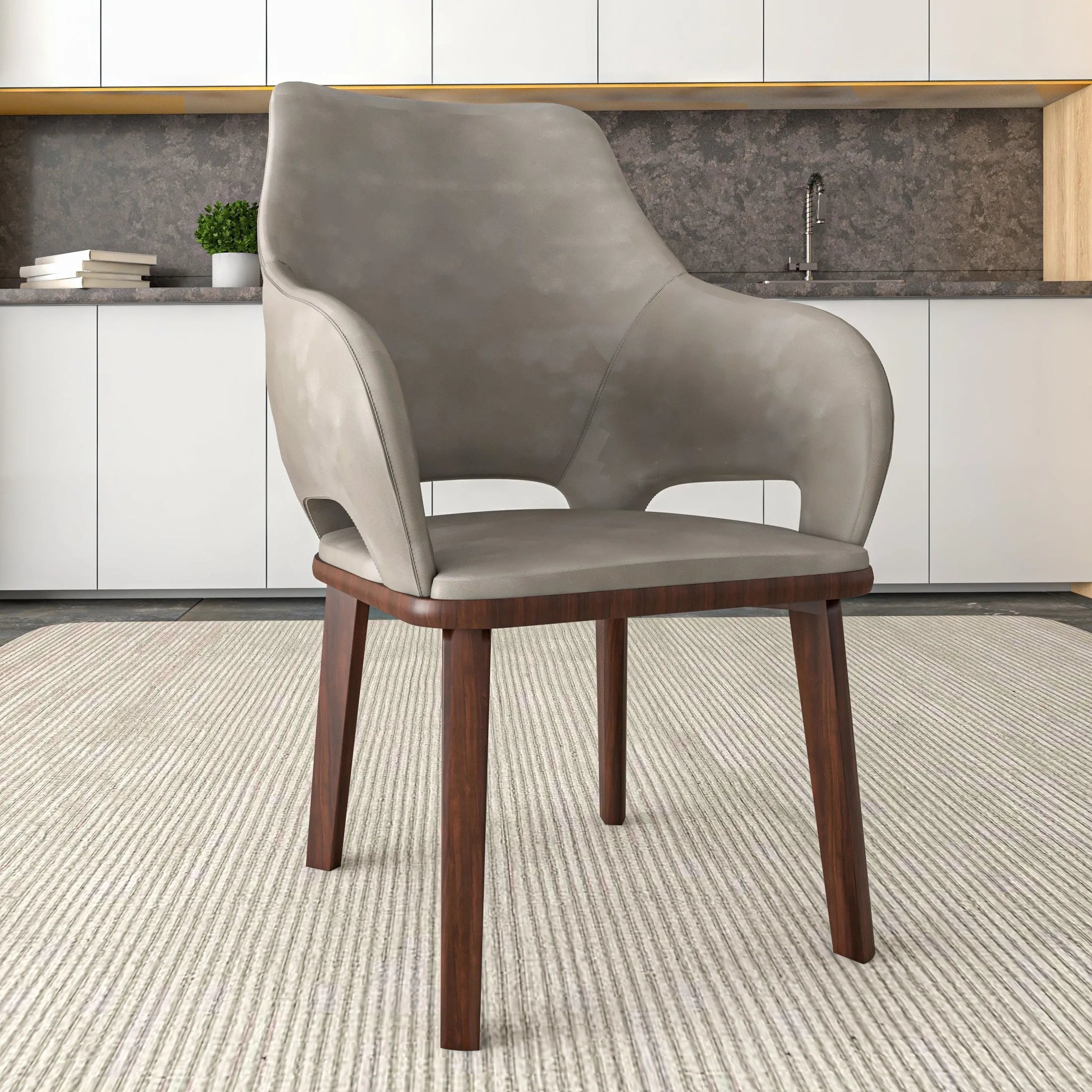 Vivara Collection Dining Chair Upholstered in Leather with Rubberwood Base Set of 2