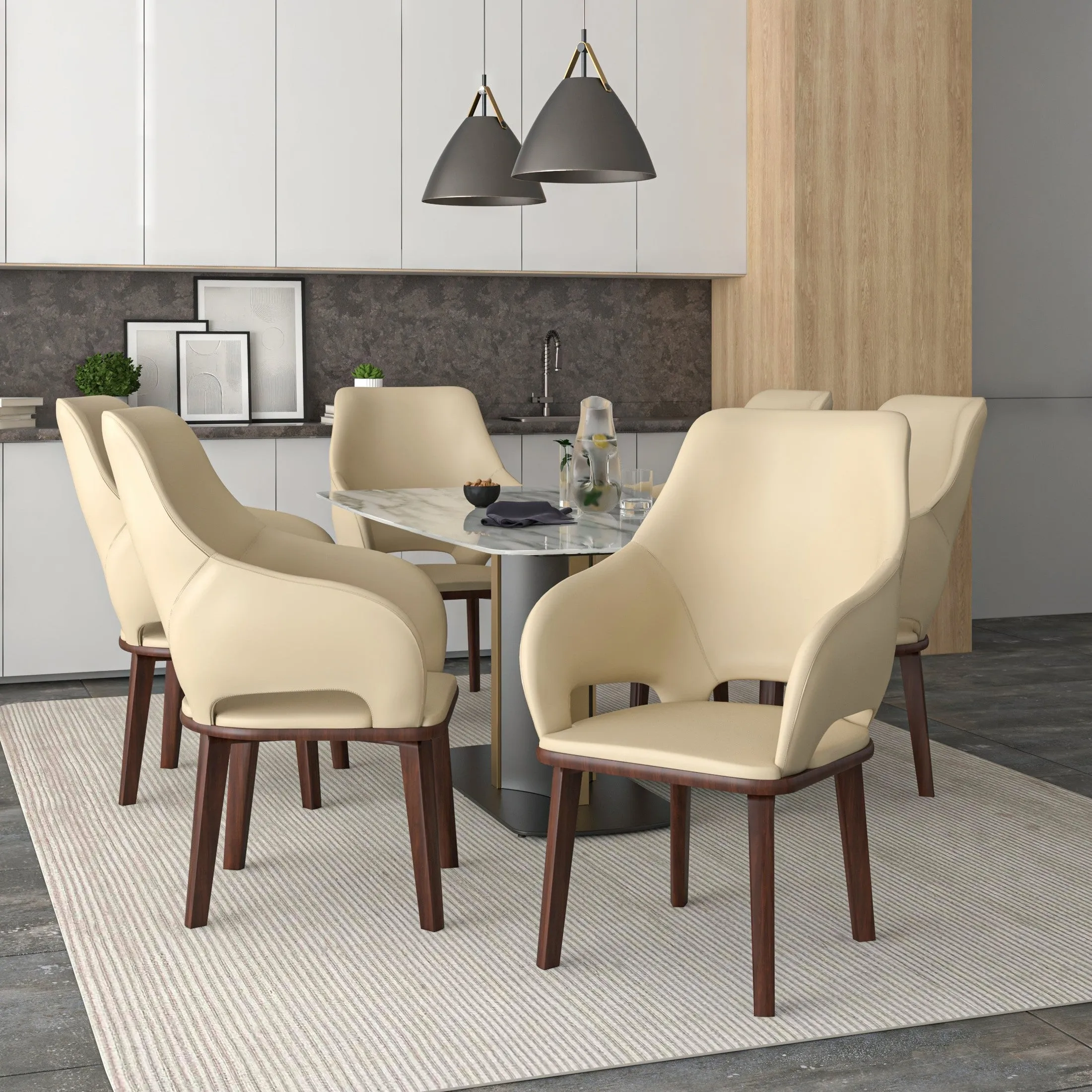 Vivara Collection Dining Chair Upholstered in Leather with Rubberwood Base Set of 2