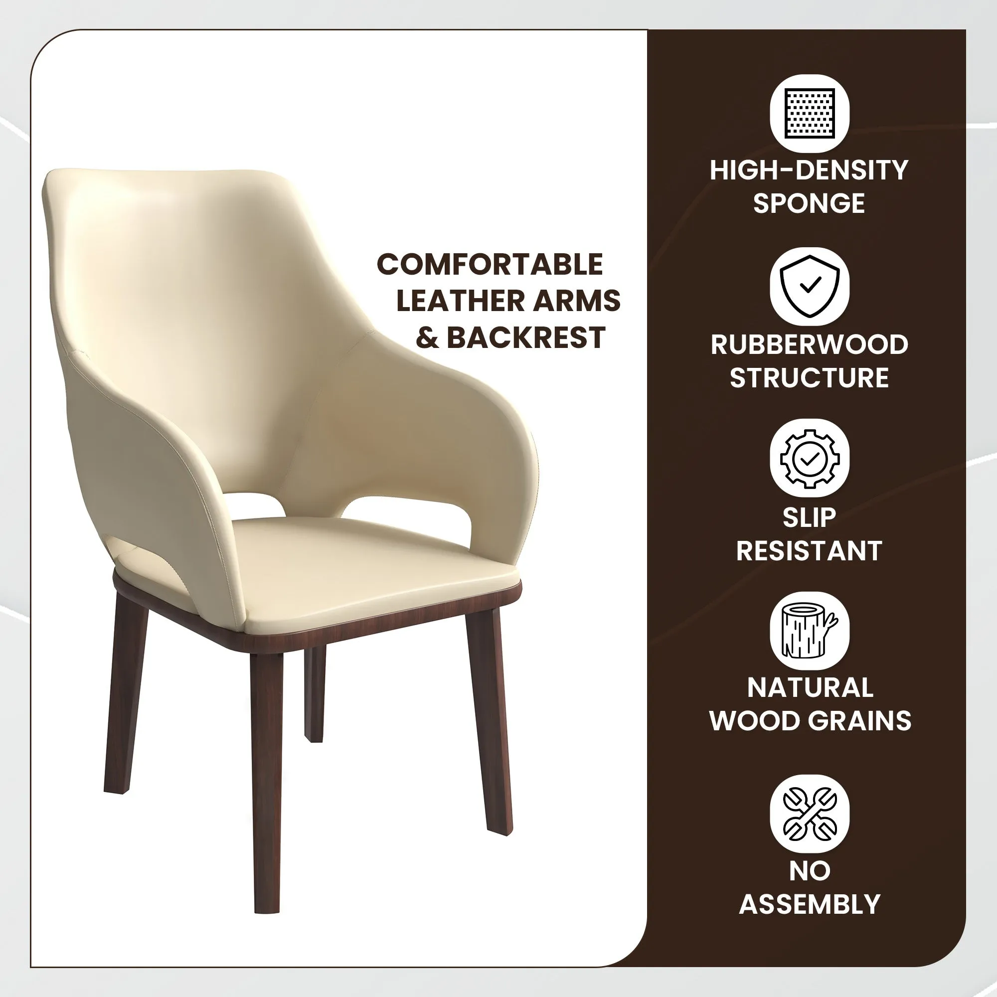 Vivara Collection Dining Chair Upholstered in Leather with Rubberwood Base Set of 2