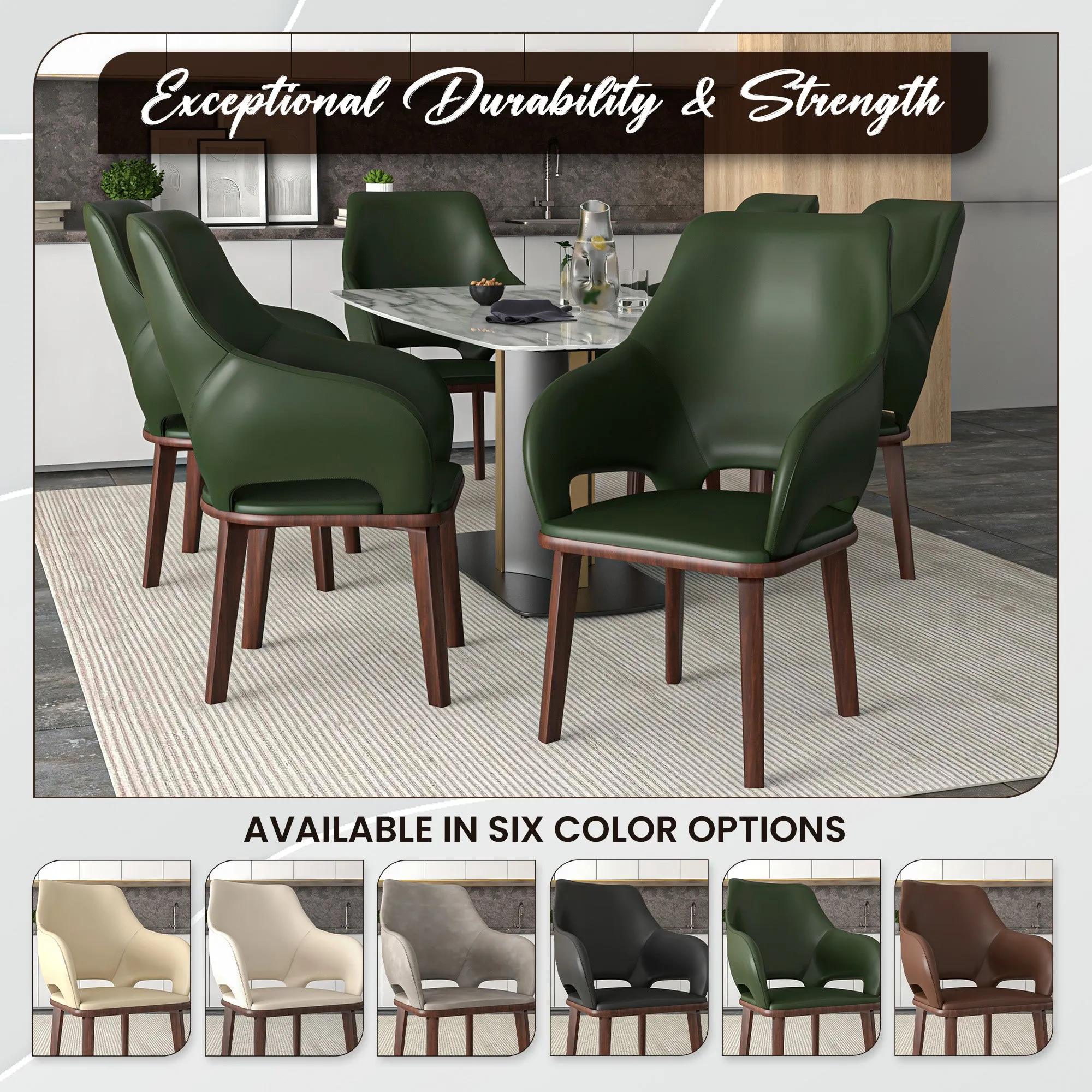 Vivara Collection Dining Chair Upholstered in Leather with Rubberwood Base Set of 2