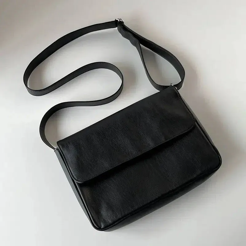 Vvsha  Christmas Gift Black Leather Flap Shoulder Bag