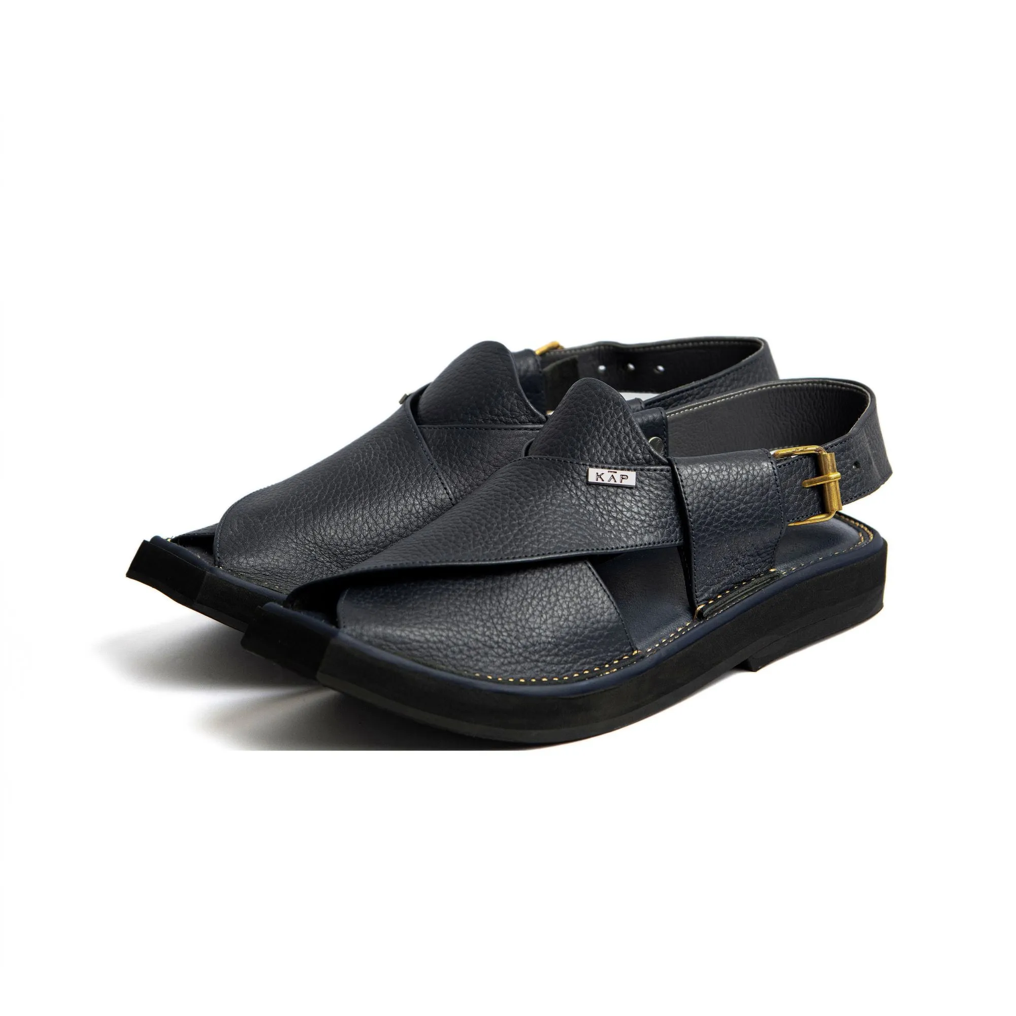 Walkway - Luxurious Grain Leather Kaptan Chappal (Blue)