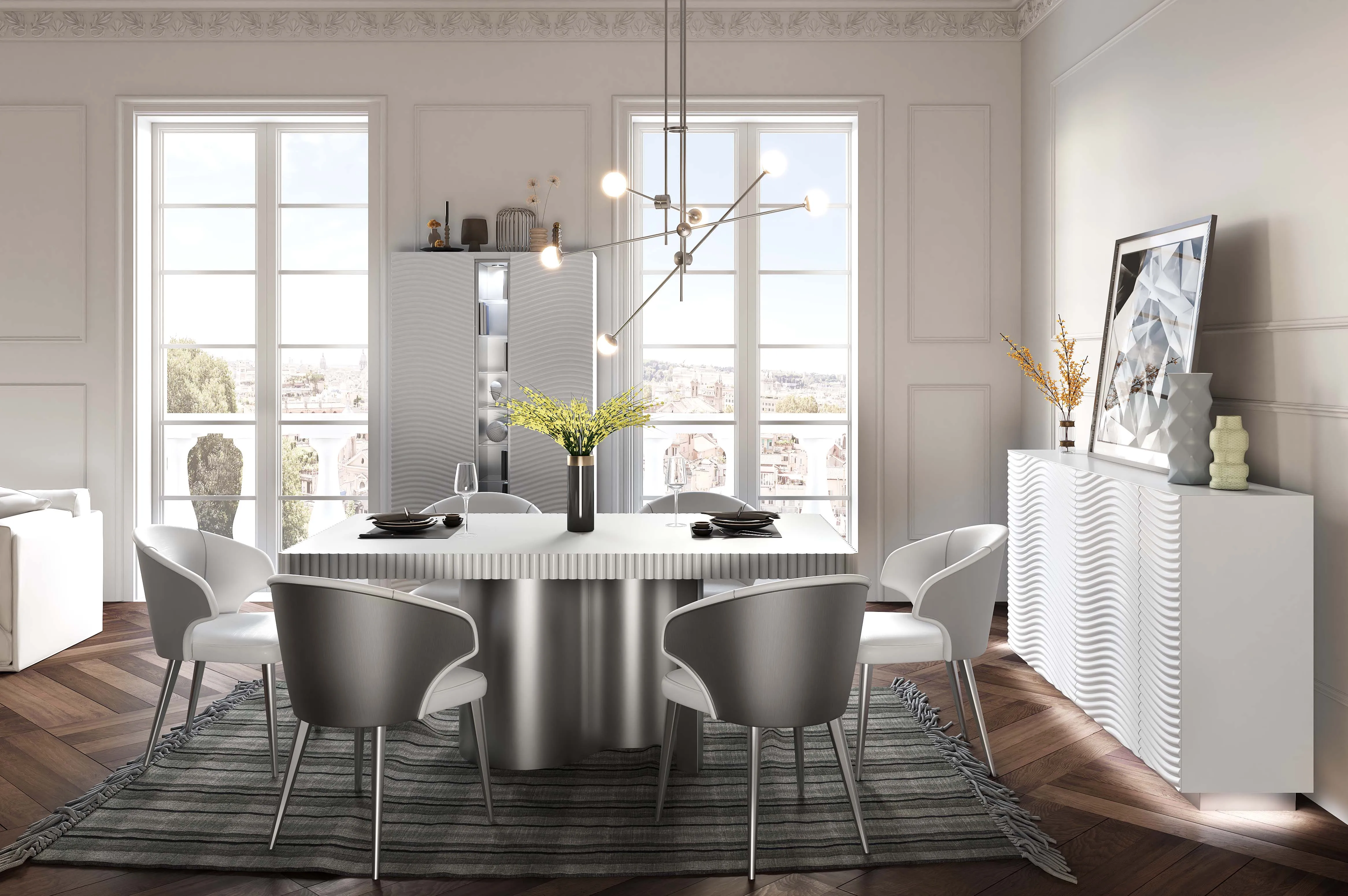 Wave White Modern Luxury Dining Set, made in Spain