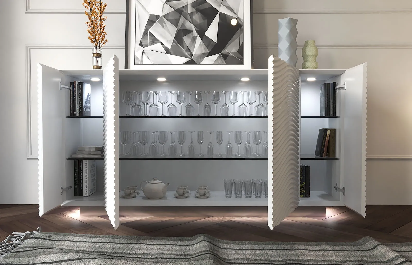 Wave White Modern Luxury Dining Set, made in Spain