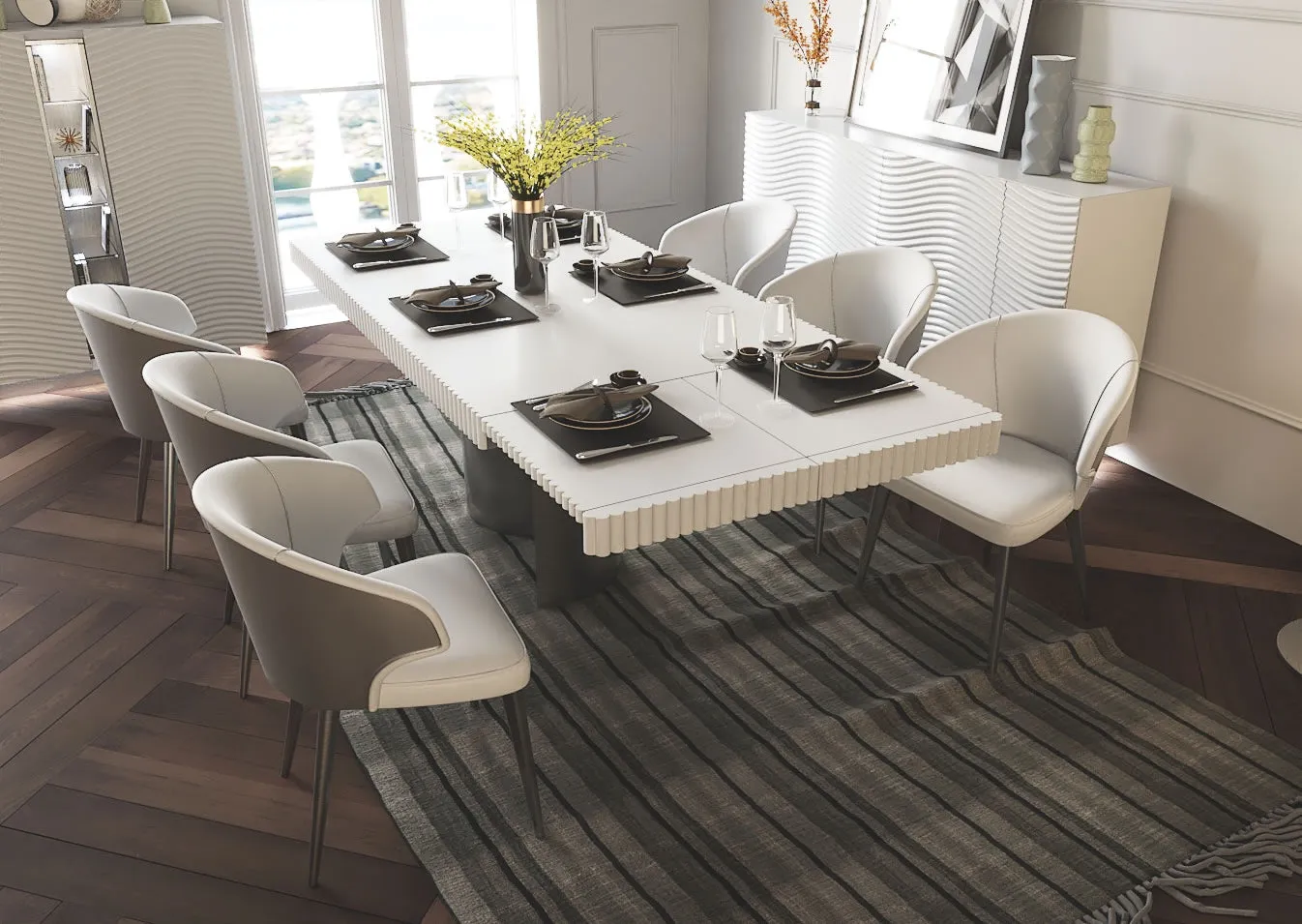 Wave White Modern Luxury Dining Set, made in Spain